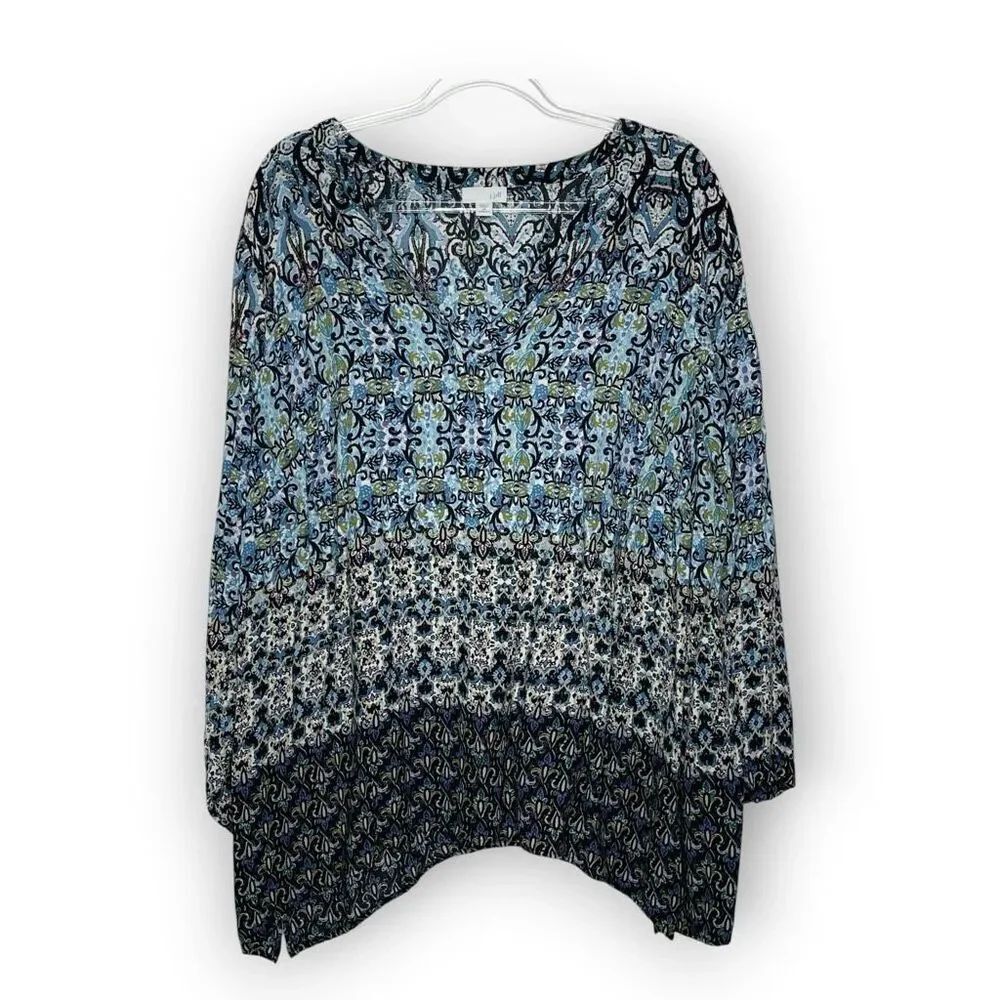 J. Jill V Neck Pullover Rayon Patterned Tunic Shirt Blouse Top Women’s Plus 2X